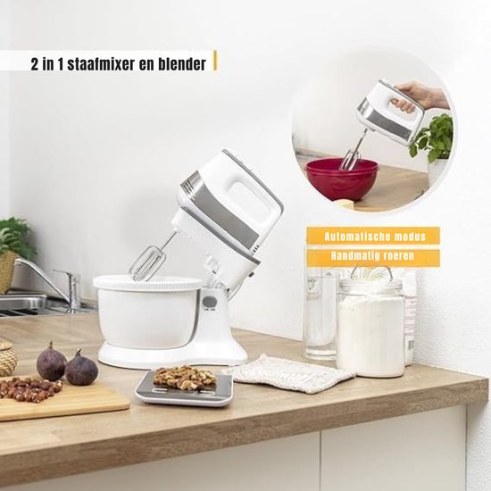 YOR® Mixer met Mengkom - Keukenmachine - Mixer - 3,4 Liter Mengkom - Wit - 31cm x 21cm x 36cm van Merkloos — afbeelding 2