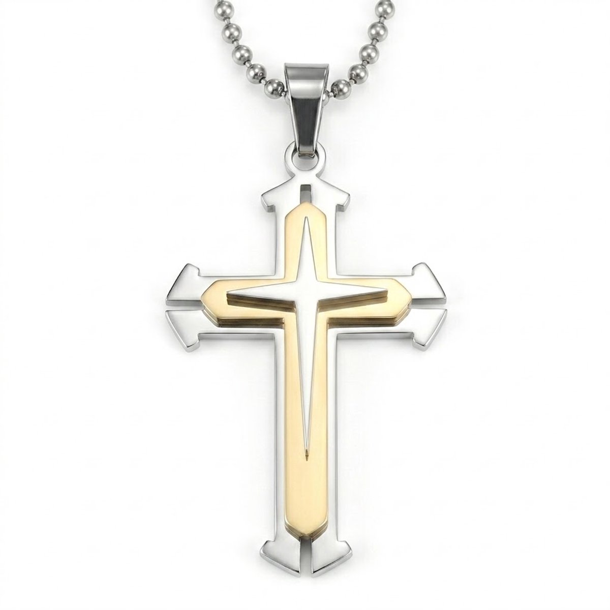 Kruis ketting 60CM met Zilverkleurige en Goudkleurige Accenten – Stoer & Modern Design - voor heren en dames