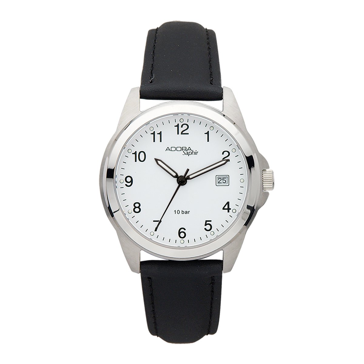 Adora Saphir AS4276 - Herenhorloge - Saffierglas - 10 Bar (Zwemmen) - Edelstaal - Ø 38mm - Wit