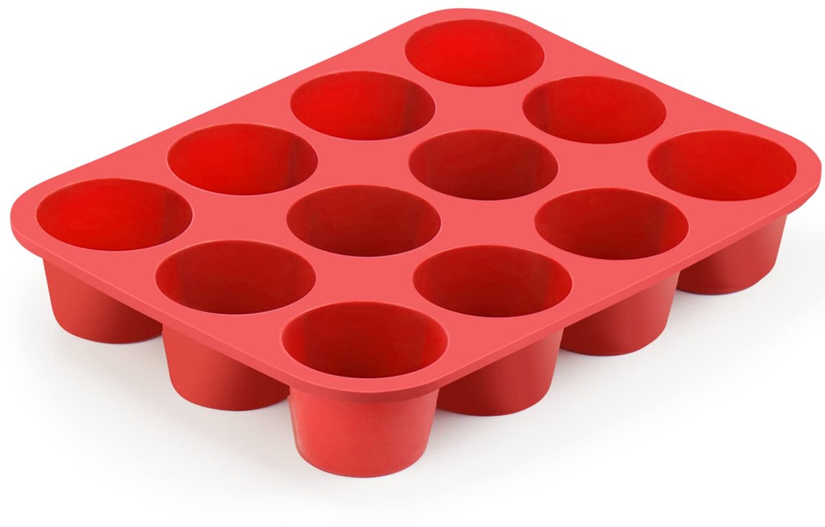 Scoby - Siliconen Muffinvorm - Muffin Bakvorm - Silicone Baking Mold - 12 Vaks - Flexibel - 29.2 x 22 x 2.8cm - Rood