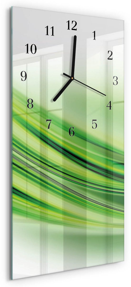 TULUP Wandklok - Abstracte kunst Moderne Wandklok Glas - 30x60 cm - Groente Wandklok Glas Decoratie - Zwarte Handen - Rechthoekige Wandklok - Moderne Wandklok Glas - Wandklok Glas Decoratie Groente - Abstracte kunst