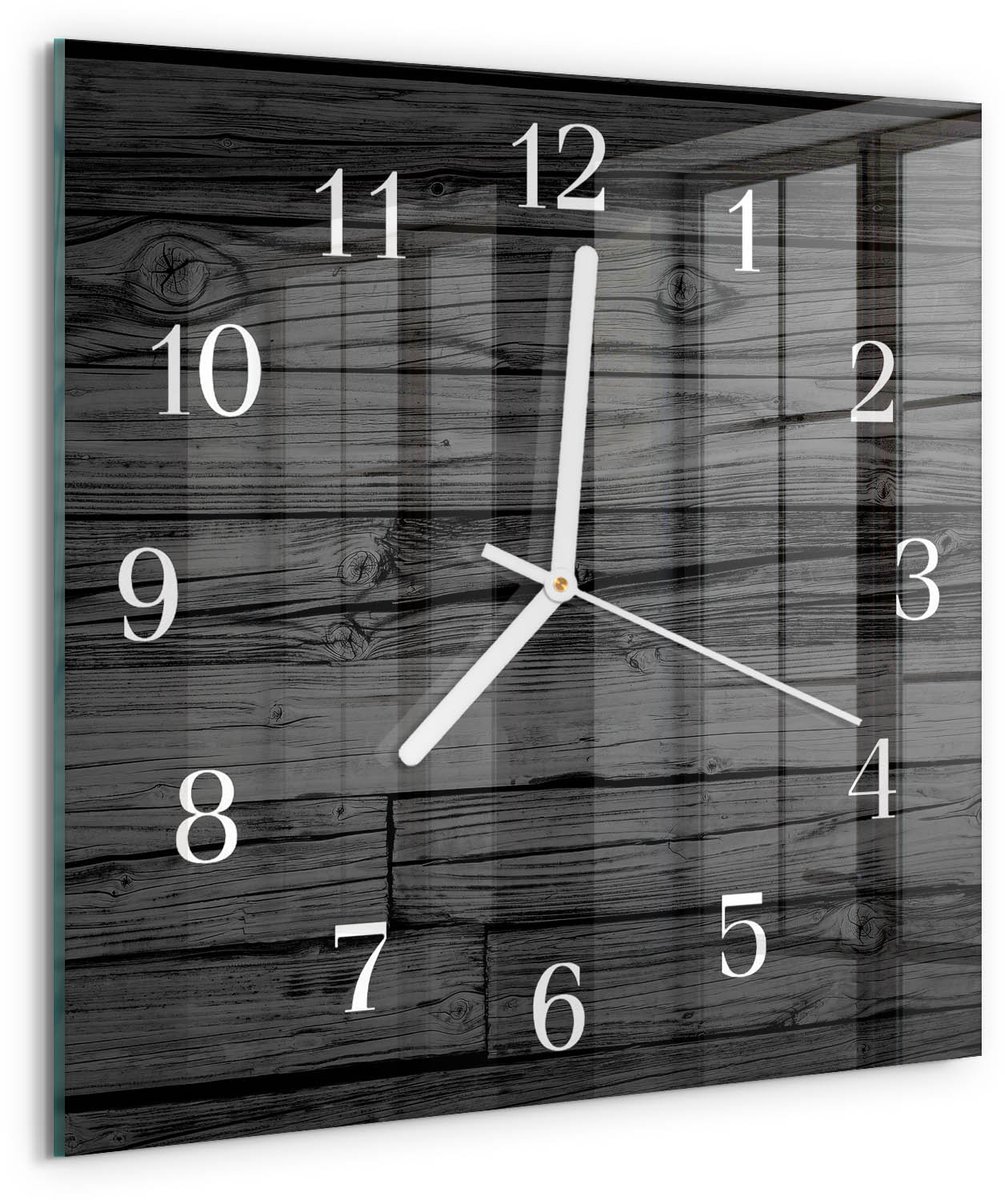 TULUP Wandklok - Hout Moderne Wandklok Glas - 30x30 cm - Zwart Wandklok Glas Decoratie - Witte Handen - Vierkante Wandklok - Glazen Wandklok Design - Klok Glas Met Opdruk Zwart - Hout