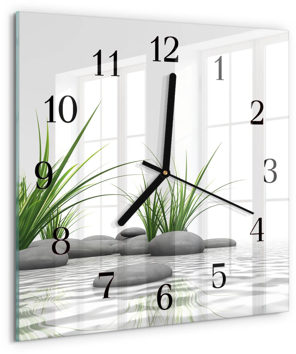 TULUP Wandklok - Stenen Glazen Wandklok Design - 30x30 cm - Wit Klok Glas Met Opdruk - Zwarte Handen - Vierkante Wandklok - Gekleurde Glazen Klok - Glazen Klok Met Print