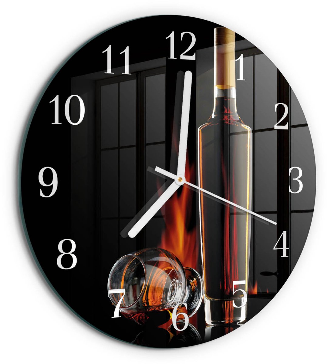 TULUP Wandklok - Alcohol Wandklok Glas Met Motief - 30fi cm - Zwart Decoratieve Glazen Klok - Witte Handen - Ronde Wandklok - Glazen Klok Met Print - Wandklok Glas Met Motief Zwart - Alcohol