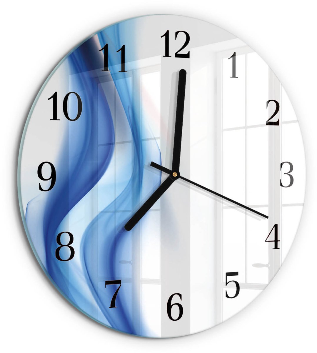 TULUP Wandklok - Abstracte rook Glazen Klok Met Print - 30fi cm - Blauw Moderne Glazen Wandklok - Zwarte Handen - Ronde Wandklok - Klok Glas Met Opdruk - Moderne Wandklok Glas Blauw - Abstracte rook