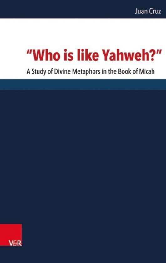 Boekomslag met de titel 'Who is like Yahweh?' en ondertitel over het boek Micha, tegen een donkerblauwe achtergrond.