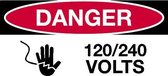 Sticker 'Danger: 120/240 Volts' 150 x 75 mm