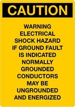 Sticker 'Caution: warning electrical shock hazard if ground fault is indicated', geel, 297 x 210 mm (A4)