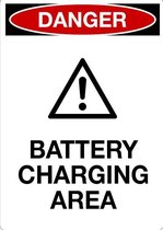 Sticker 'Danger: Battery charging area', met gevaarteken, 148 x 105 mm (A6)