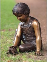 Tuinbeeld - bronzen beeld - Jongen met schildpad - 48 cm hoog