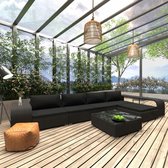 8-delige Loungeset met kussens poly rattan zwart (incl. Fleecedeken)