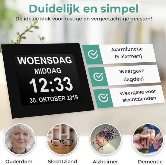 Digitale Kalender Dementieklok – Klok Voor Alzheimer – Met Tijd Datum Alarm En Medicijnwekker 