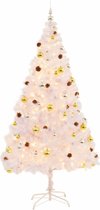 Kunstkerstboom versierd met kerstballen en LED's 210 cm wit