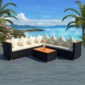 5-delige Loungeset met kussens poly rattan zwart (incl. Fleecedeken)