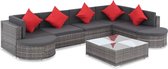 8-delige Loungeset met kussens poly rattan grijs (incl. Fleecedeken)