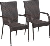 Tuinstoelen stapelbaar 2 st poly rattan bruin