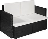 Tuinbank tweezits met kussens poly rattan zwart