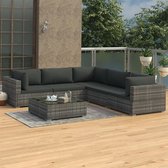 6-delige Loungeset met kussens poly rattan grijs (incl. Fleecedeken)