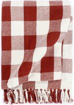 Plaid geblokt 160x210 cm katoen steenrood