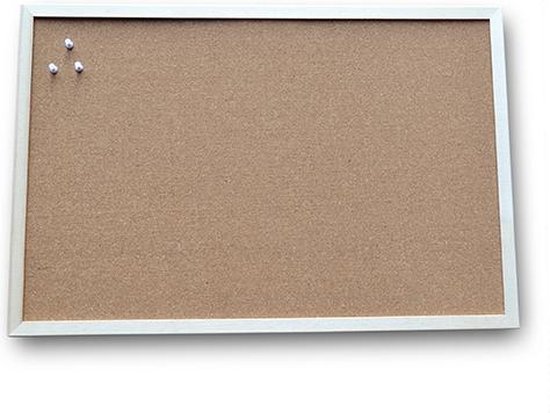 Prikbord kurk houten lijst 60 x 80 cm met setje punaises 5 stuks - Merkloos