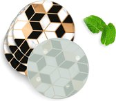 4 Luxe Glazen Onderzetters - Design Black-white-gold Marble - Rond