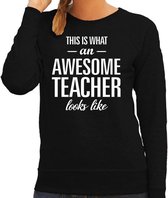 Awesome teacher / lerares / juf cadeau sweater / trui zwart met witte letters voor dames - beroepen sweater / moederdag / verjaardag cadeau XL