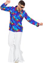 Wilbers & Wilbers - Jaren 80 & 90 Kostuum - Shirt Disco Atomic Swirls Man - Blauw - Maat 54 - Carnavalskleding - Verkleedkleding