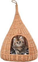 Kattenhuis met kussen tipi 40x60 cm natuurlijk wilgen
