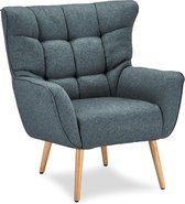 Pukka fauteuil turquoise, houten poten naturel.