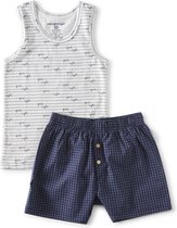 Little Label - zomer pyjama hemd jongens - blue check - maat: 98/104 - bio-katoen