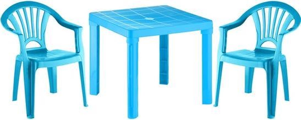Blauw kunststof buiten tafeltje met 2 stoelen - Tuinmeubelen voor kinderen  - Tuinset -... | bol.com