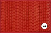 Ikado  Set van 6 stuks bamboe placemats met structuur, rood  30 x 45 cm