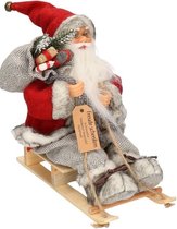 Kerstman op slee decoratie pop 30 cm - Kerst versiering/decoratie - Kerstmannen poppen - Kerstman beeldje