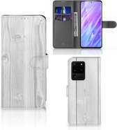 Smartphone Hoesje Geschikt voor Samsung S20 Ultra Book Style Case White Wood