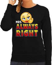 Funny emoticon sweater Mrs. always right zwart dames S