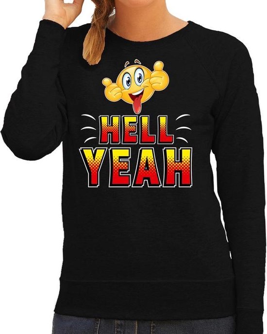 Funny emoticon sweater Hell yeah zwart voor dames - Fun / cadeau trui M ...