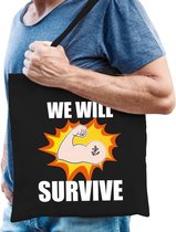 We will survive katoenen tas zwart voor heren - solidariteit tassen - kado /  tasje / shopper