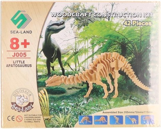 Bouwpakket dinosaurus Apathosaurus hout - 3D T-Rex dino bouwspeelgoed