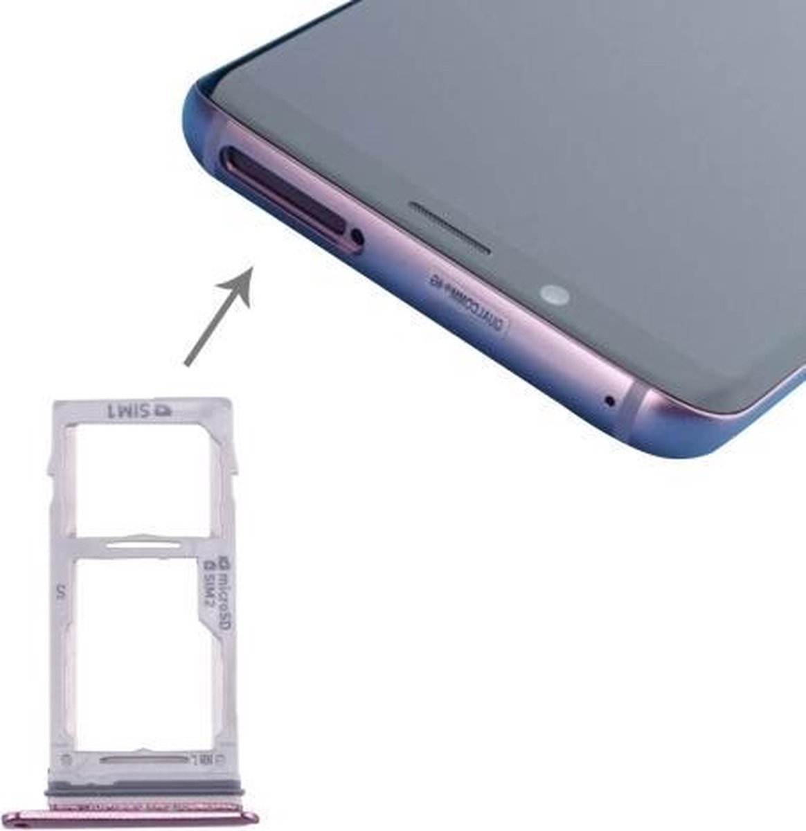 Samsung Galaxy S9 / S9+ Simkaarthouder| Sim Tray / Dual Sim| Paars / Purple| Reparatie Onderdeel