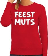 Feest muts sweater / trui rood met witte letters voor dames M