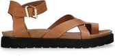 Manfield - Dames - Cognac leren plateau sandalen - Maat 40