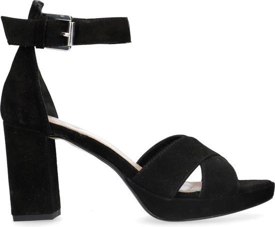 Manfield - Dames - Zwarte suède sandalen met hak - Maat 41 | bol.com