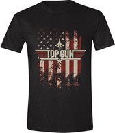 Top Gun - Distressed Flag Heren T-Shirt - Zwart - XL