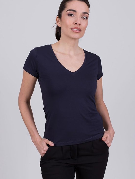 filter Stralend huiswerk Dames t shirt donkerblauw katoen v hals kortemouw- HOUSTON | bol.com