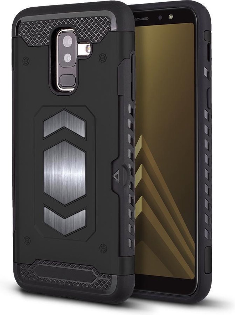 Ntech Geschikt voor Samsung Galaxy A7 2018 Luxe Armor Case met Pashouder - Donkerblauw