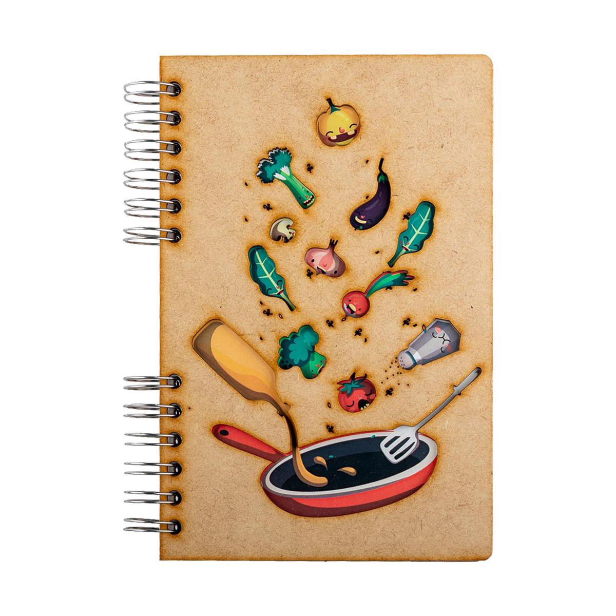 KOMONI - Duurzaam houten Notitieboek - Dagboek - Gerecycled papier - Navulbaar - A5 - Gelinieerd - Receptenboek - Ingrediënten