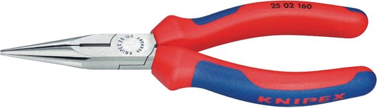 Grijze punt-tang met rode en blauwe handvatten, model 25 02 160.