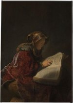 Oude lezende vrouw - Rembrandt van Rijn | 100 x 150 CM | Canvasdoek voor buiten | Schilderij | Outdoor | Tuindoek