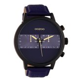OOZOO Timepieces - Zwarte horloge met blauwe leren band - C10515 - Ø50