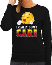 Funny emoticon sweater I really dont care zwart dames XL